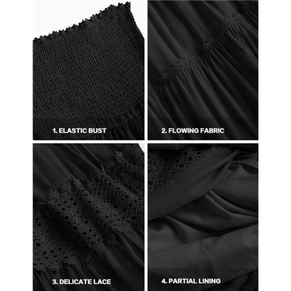 ZESICA Women's 2025 Summer Bohemian Strapless Off Shoulder Lace Trim Backless - Picture 5 of 7